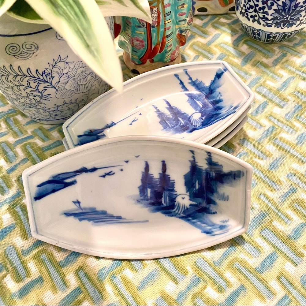 4 vintage chinoiserie sushi appetizer dishes